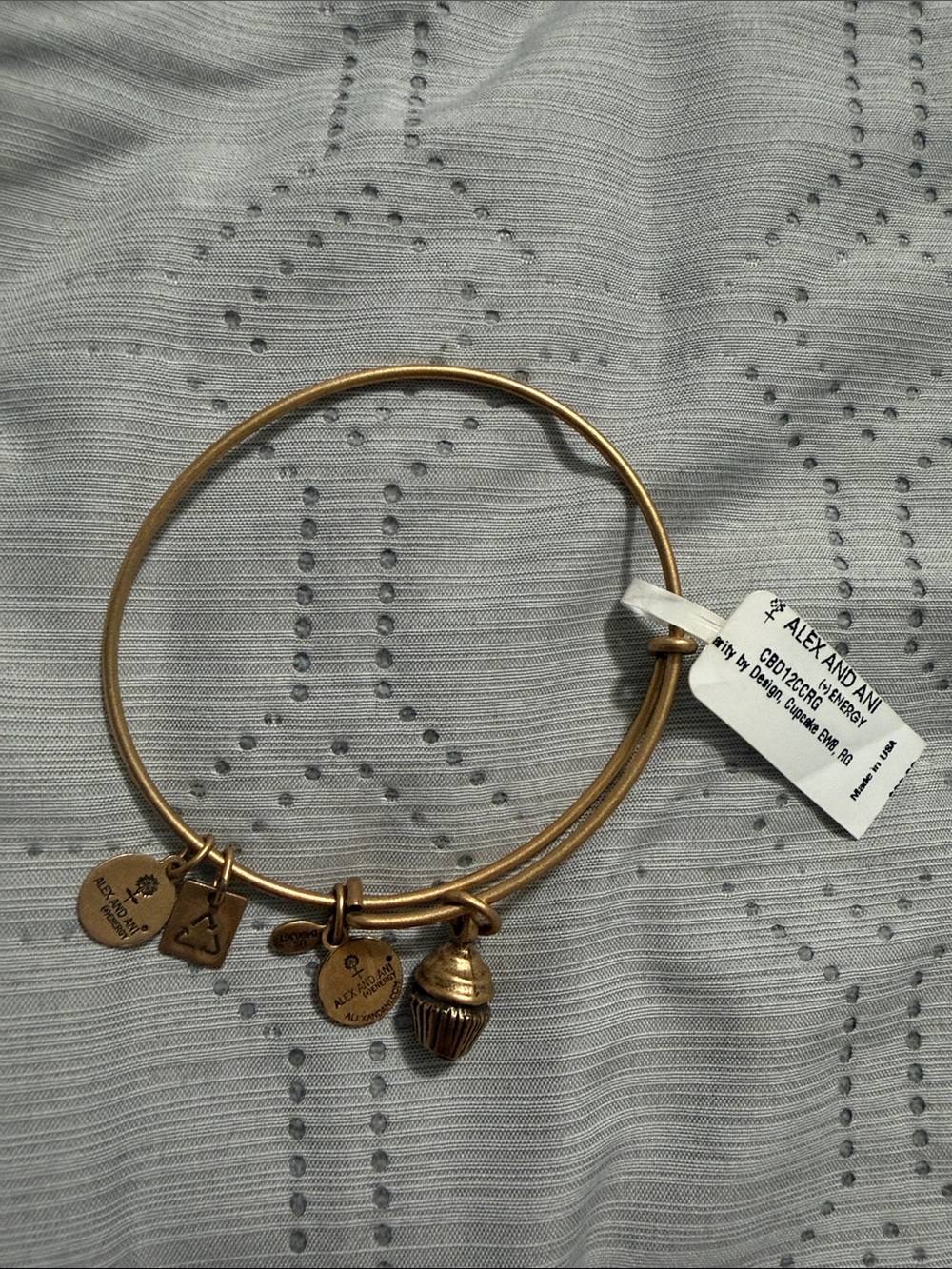 Alex and Ani Gold Cupcake Charm Expandable Bangle Bracelet